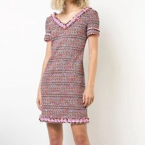 NWOT Boutique Moschino Pink Flower Trim Tweed Dress